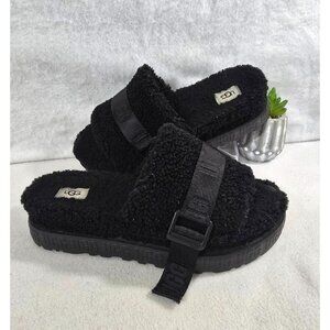 Ugg Fluffita‎ Black Platform Sheepskin Slides Slipper Size 11 Women